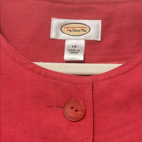 Talbots Coral Blazer Classic Collarless Design Size 14 PTP 21” NWT - Picture 5 of 7